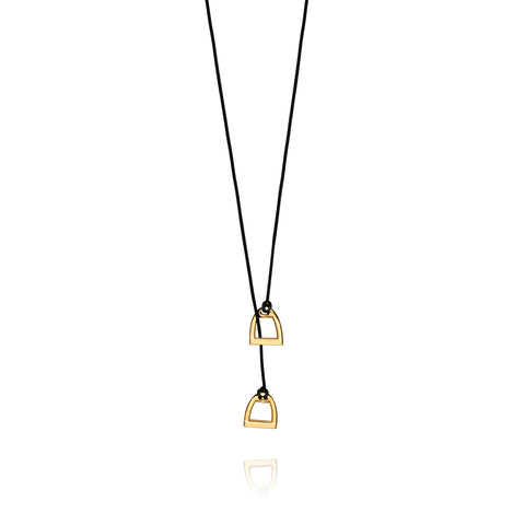 Golden Stirrups necklace with black cord - Gold Plated