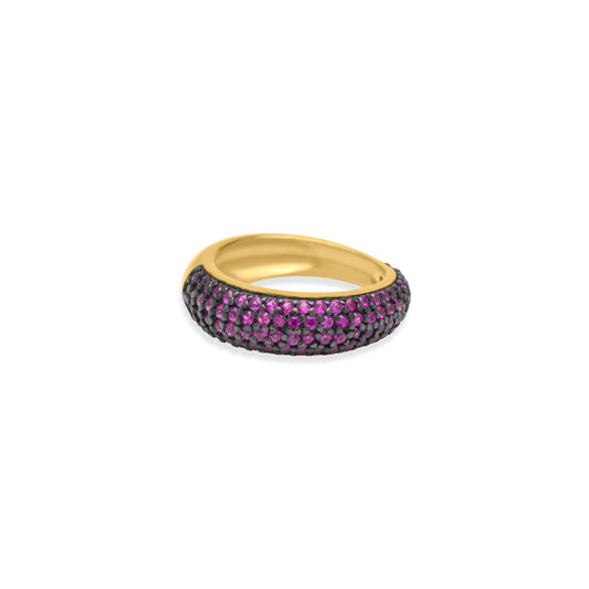 Ruby Half Pave Ring - Gold Plated
