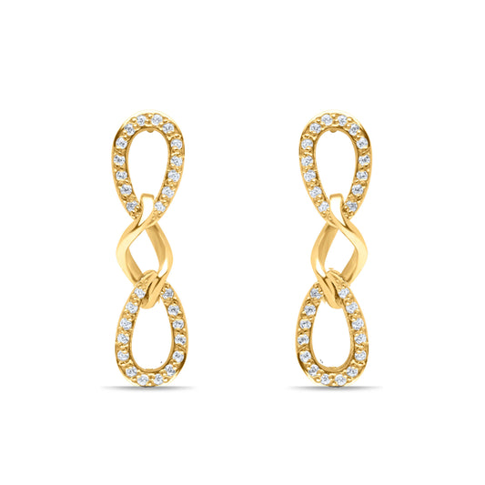 Happy Tear Drop Pair Earrings with White zircons - Gold Plated