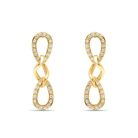 Happy Tear Drop Pair Earrings with White zircons - Gold Plated