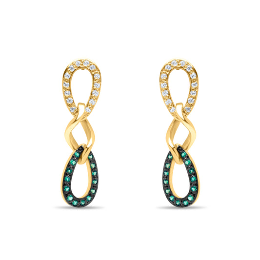 Happy Tear Drop Pair Earrings with Emerald zircons - Gold Plated