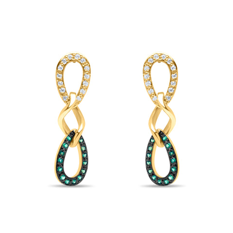 Happy Tear Drop Pair Earrings with Emerald zircons - Gold Plated