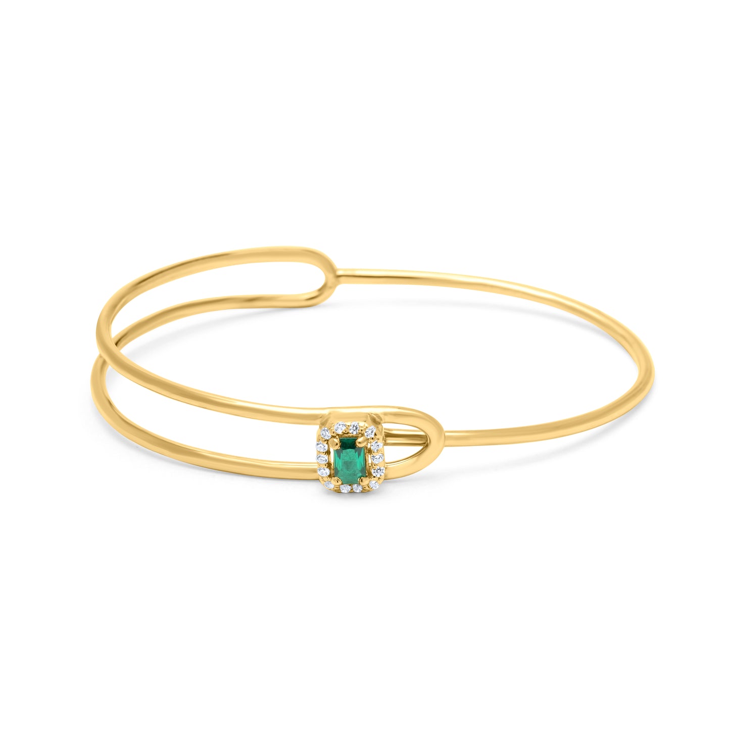 Emerald Linea Gem Bangle - Gold Plated