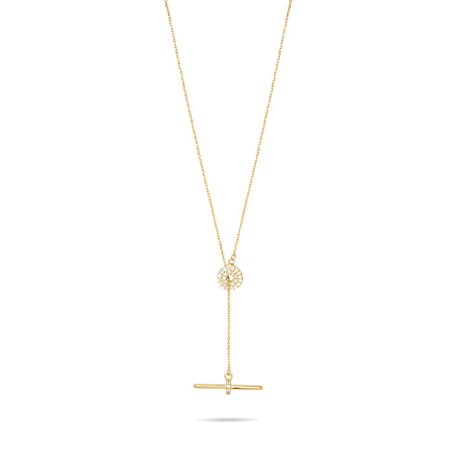 T- Bar Necklace with Pave Circle - Gold plated
