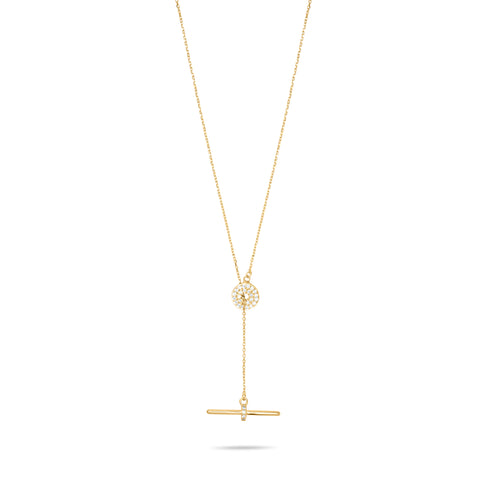 T- Bar Necklace with Pave Circle - Gold plated