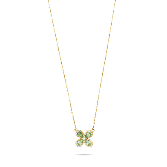 Green sapphire Daisy Glow - 14k Yellow Gold Chain Necklace