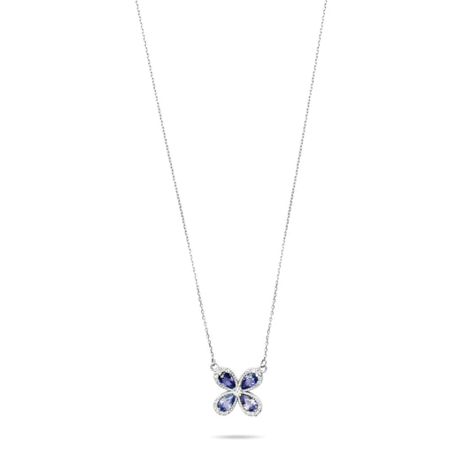 Blue sapphire Daisy Glow - 14k White Gold Chain Necklace