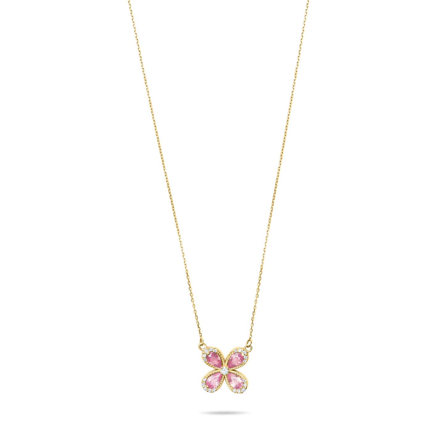 Pink sapphire Daisy Glow - 14k Yellow Gold Chain Necklace