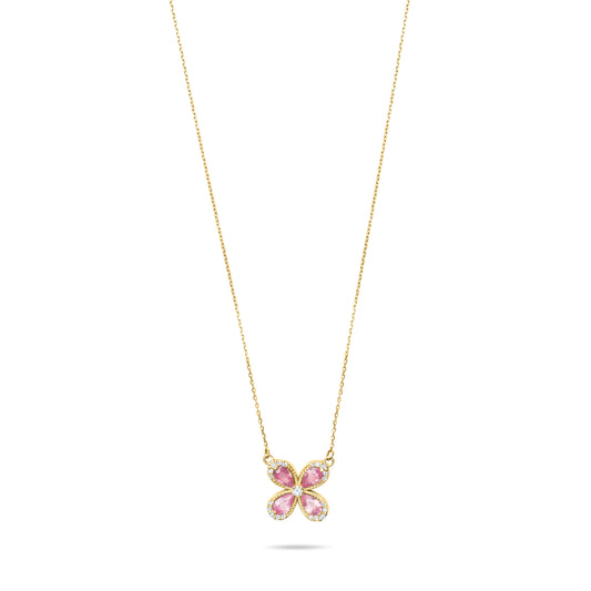 Pink sapphire Daisy Glow - 14k Yellow Gold Chain Necklace