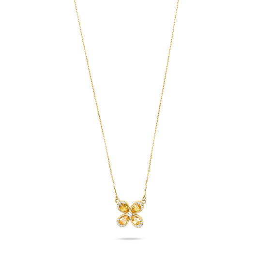 Yellow sapphire Daisy Glow with Diamonds - 14k Yellow Gold Chain Necklace