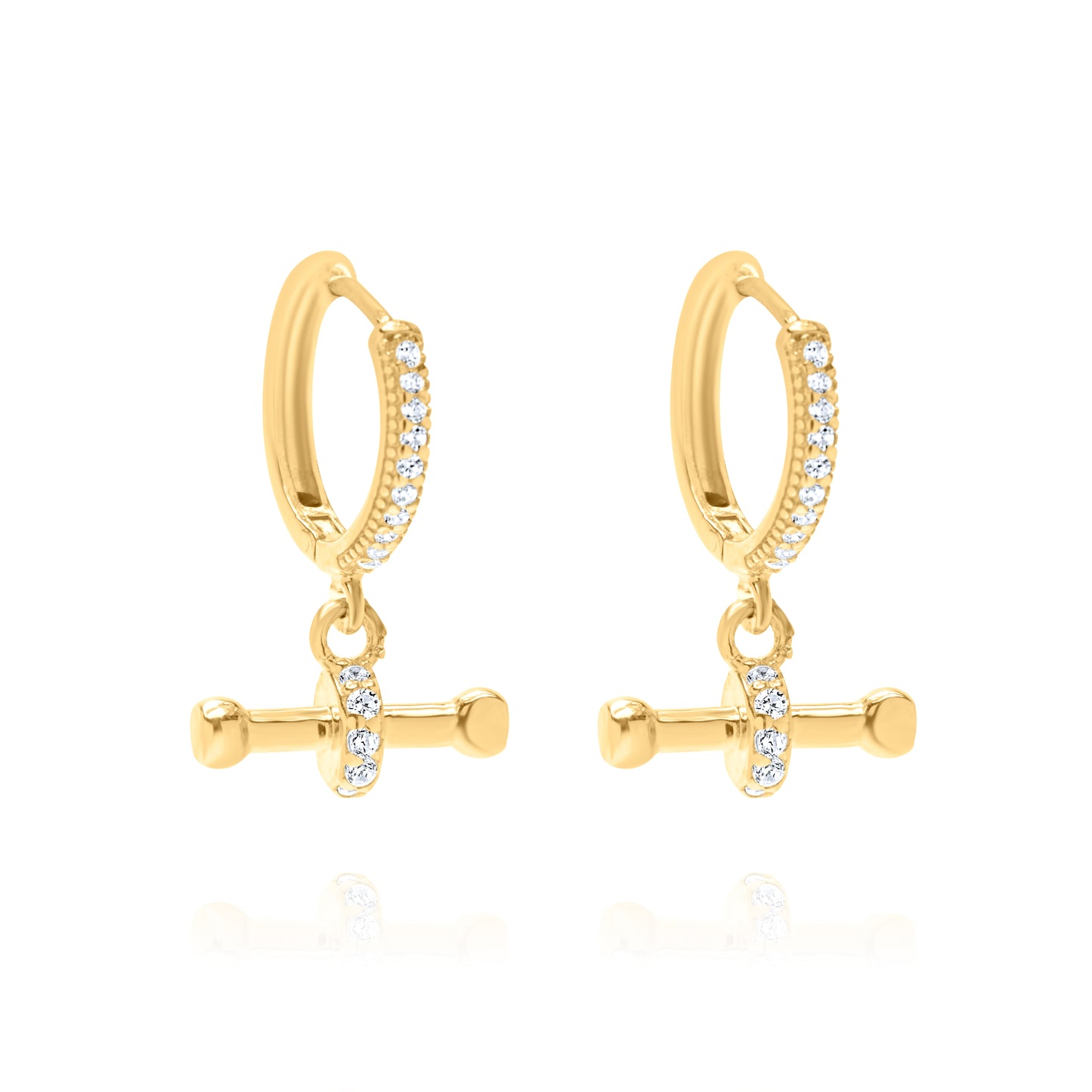 Τ-Bar Hoop Pair Earrings - Gold Plated
