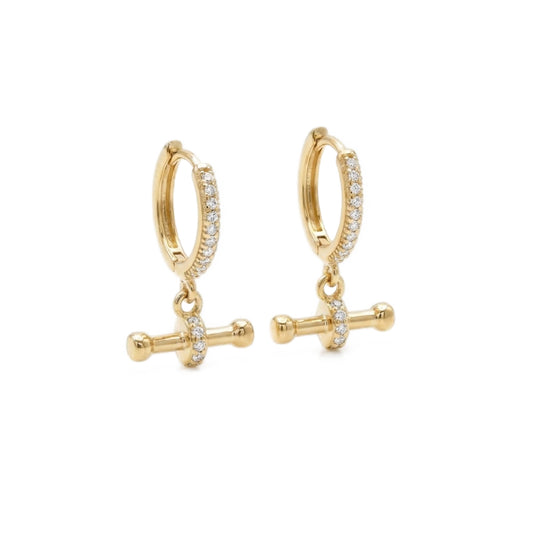 Τ-Bar Hoop Pair Earrings - Gold Plated
