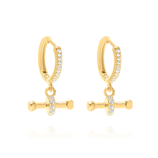 Τ-Bar Hoop Pair Earrings - Gold Plated