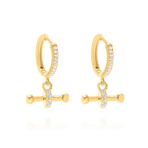 Τ-Bar Hoop Pair Earrings - Gold Plated