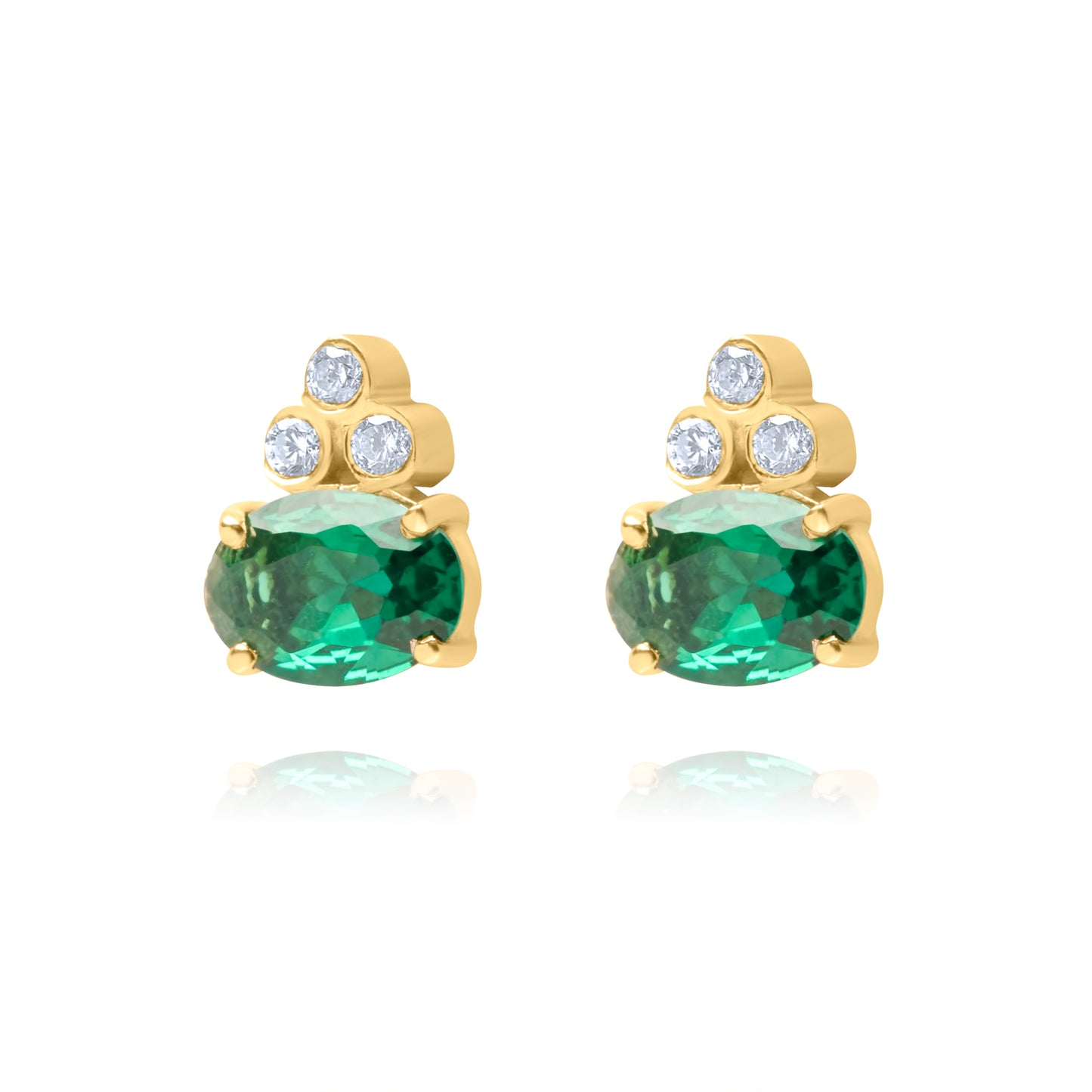 Emerald Moonpath Stud Pair Earrings - Gold Plated