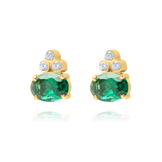 Emerald Moonpath Stud Pair Earrings - Gold Plated