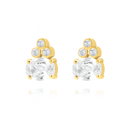 White Moonpath Stud Pair Earrings - Gold Plated