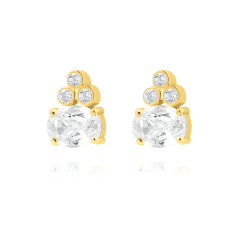 White Moonpath Stud Pair Earrings - Gold Plated
