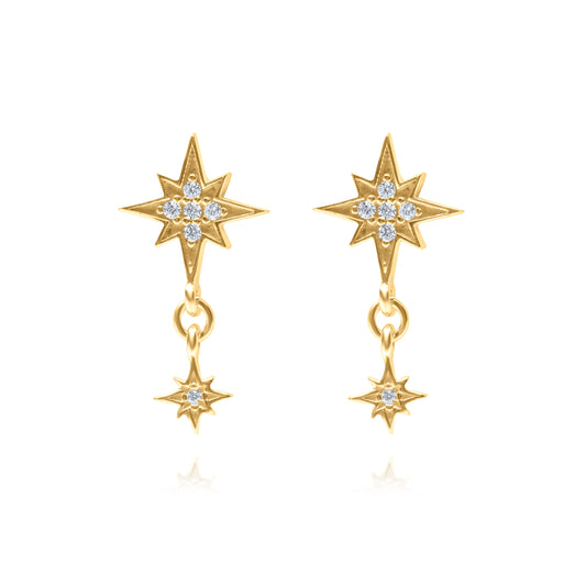 Falling Starlight Pair Earrings - Gold Plated