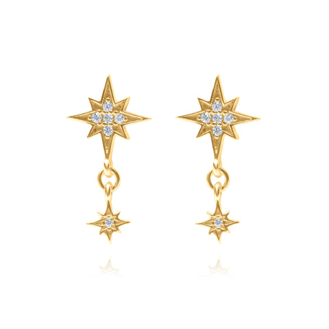 Falling Starlight Pair Earrings - Gold Plated