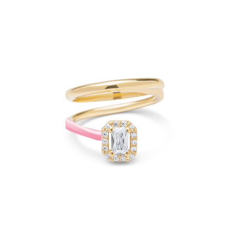 Baby Pink Emerald Cut Twister Ring - Gold Plated