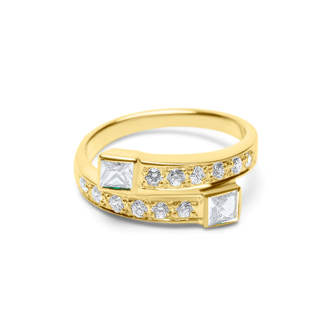 White Square Cut Ring - Gold Plated