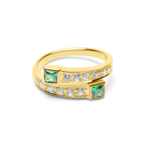 Emerald Square Cut Ring - Gold Plated