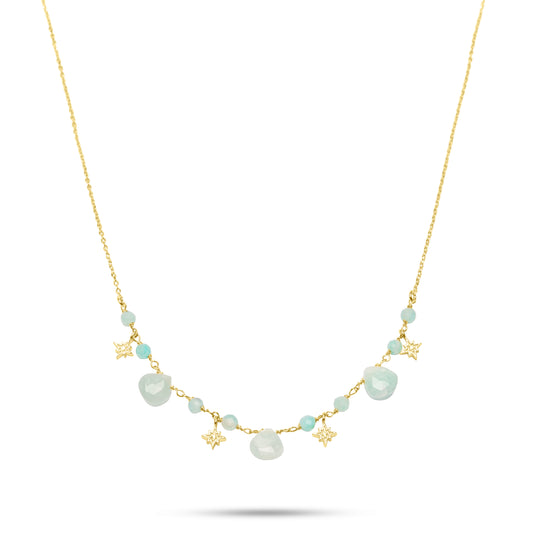Amazonite Necklace with Stars  - Gold Plated