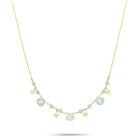 Amazonite Necklace with Stars  - Gold Plated