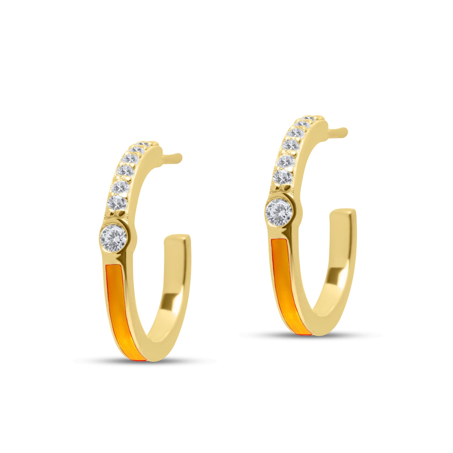 Coral Half Enamel Hoop Pair Earrings - Gold Plated