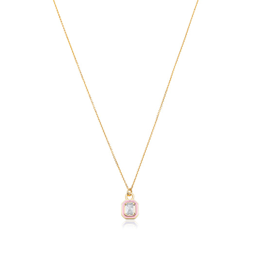 Pink Emerald Cut  Necklace  - Gold Plated