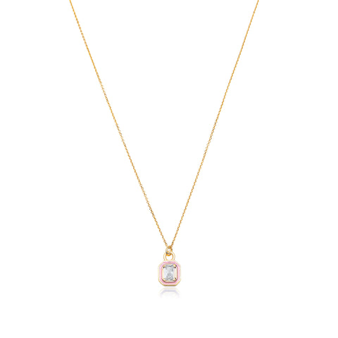 Pink Emerald Cut  Necklace  - Gold Plated