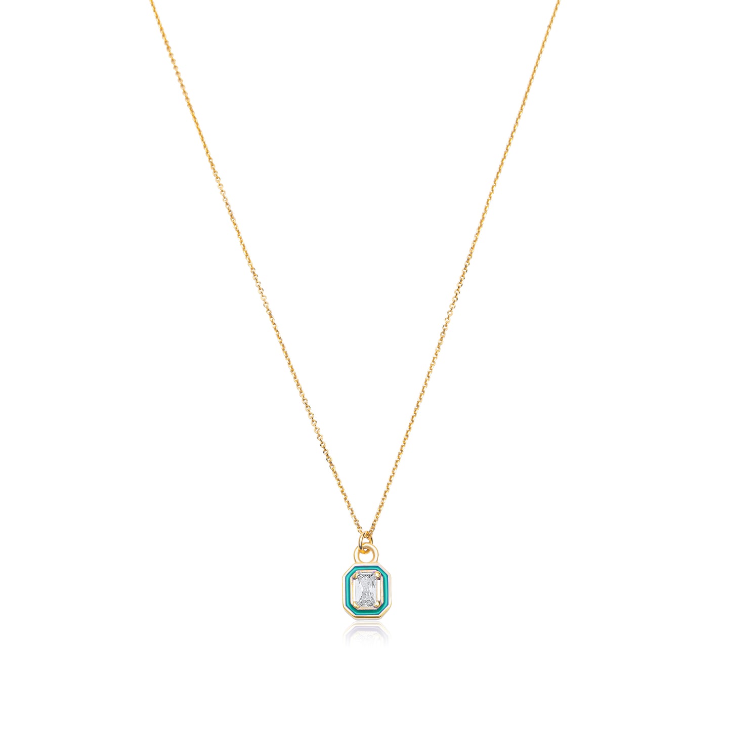 Turquoise Emerald Cut  Necklace  - Gold Plated