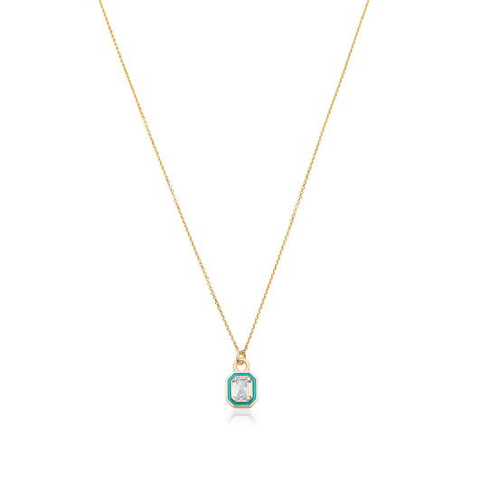 Turquoise Emerald Cut  Necklace  - Gold Plated