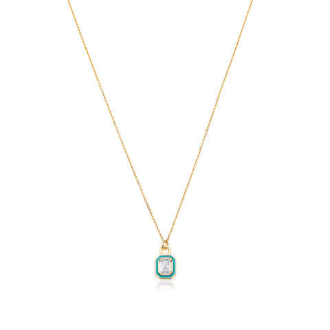Turquoise Emerald Cut  Necklace  - Gold Plated