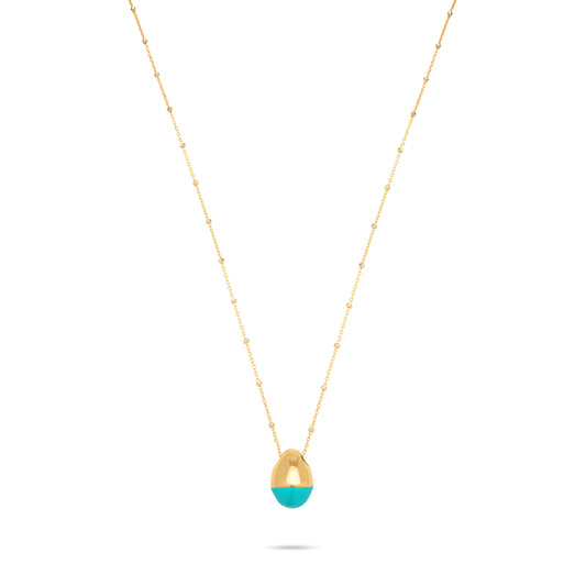 Half Turquoise Egg Necklace - Gold Plated