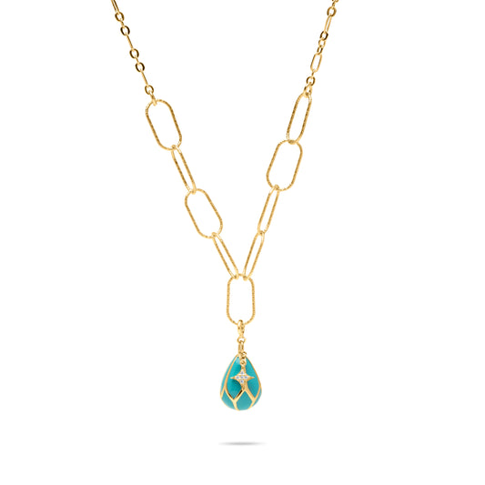 Turquoise Egg with star Necklace - Gold Plated
