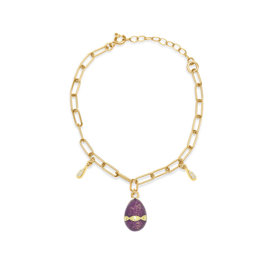 Purple Sparkle Egg with White Stone - Gold Plated