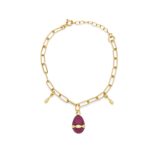 Magenta Sparkle Egg with White Stone - Gold Plated