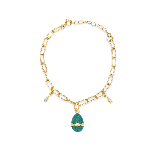 Blue Sparkle Egg with White Stone - Gold Plated