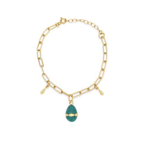 Blue Sparkle Egg with White Stone - Gold Plated