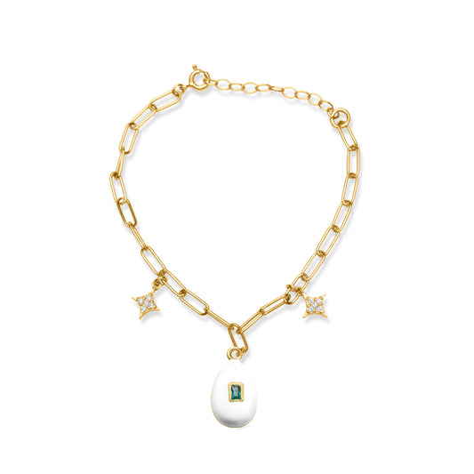 White Egg with Emerald Stone - Gold Plated