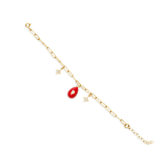 Red Egg Bracelet with White Stone - Gold Plated