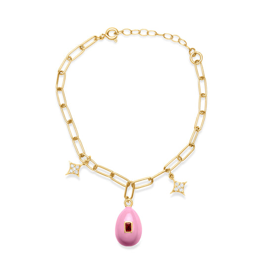 Baby Pink Egg with Ruby Stone - Gold Plated