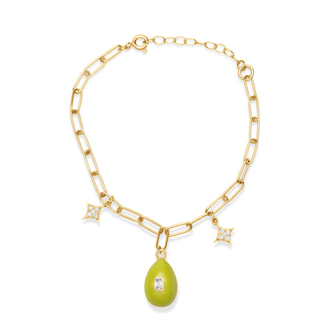 Lime Egg with White Stone - Gold Plated