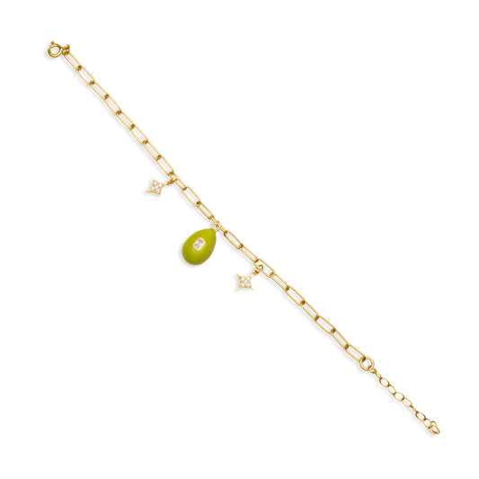 Lime Egg with White Stone - Gold Plated