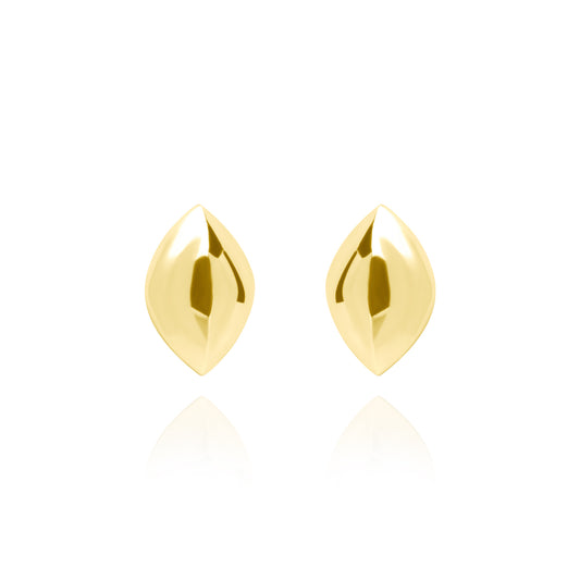 Medium Solid Naveta Stud Pair Earrings - Gold Plated