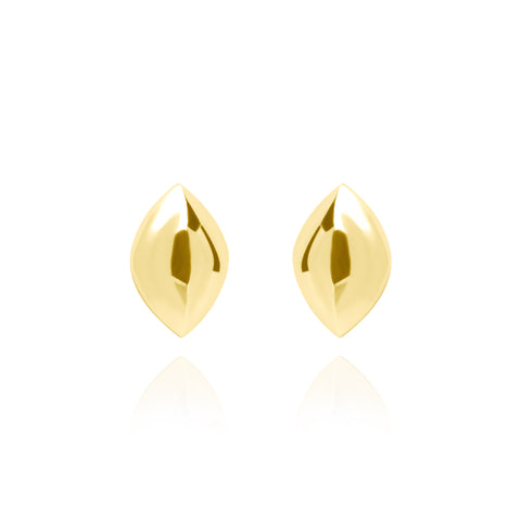 Medium Solid Naveta Stud Pair Earrings - Gold Plated