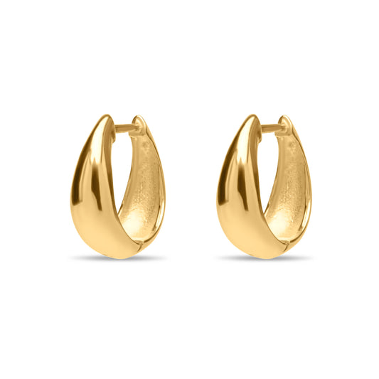 Oval Solid Hoop Pair Earrings - Gold Plated