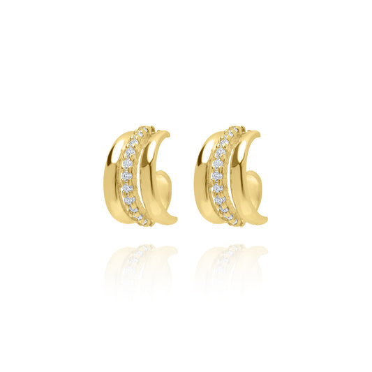 Solid Clarity Hoops with White zircons pair earrings - Gold Plated